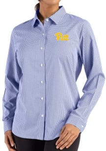 Cutter and Buck Pitt Panthers Womens Epic Confidence Gingham Long Sleeve Blue Dress Shirt