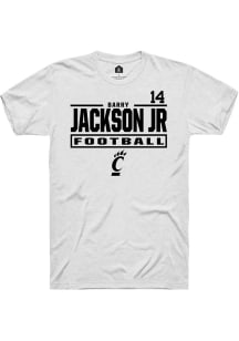 Barry Jackson Jr Cincinnati Bearcats White Football NIL Stacked Box Short Sleeve Player T Shirt