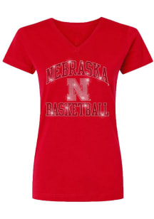 Summit Sportswear Nebraska Cornhuskers Womens Red Basketball Rhinestone Short Sleeve T-Shirt
