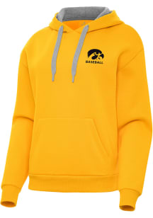 Antigua Iowa Hawkeyes Womens Gold Baseball Victory Hooded Sweatshirt