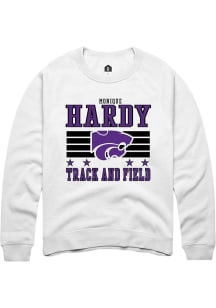 Monique Hardy  Rally K-State Wildcats Mens White NIL Striped Long Sleeve Crew Sweatshirt