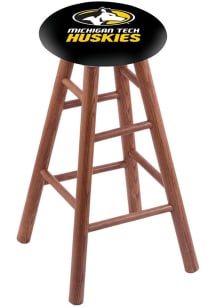 Michigan Tech Huskies Round Cushion Oak Pub Stool - Brown