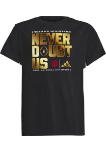Adidas Indiana Hoosiers Youth Black 2025 CFP National Champions Locker Room Short Sleeve T-Shirt