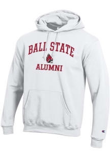 Champion Ball State Cardinals Mens White Mascot Alumni Powerblend Long Sleeve Hoodie