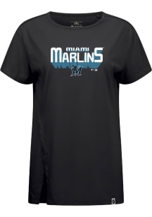 Levelwear Miami Marlins Womens Black Influx Retro 3D Short Sleeve T-Shirt