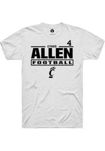 Cyrus Allen Cincinnati Bearcats White Football NIL Stacked Box Short Sleeve Player T Shirt
