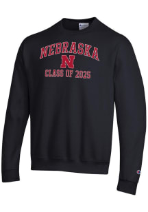 Champion Nebraska Cornhuskers Mens Black Font Class of 2025 Powerblend Long Sleeve Crew Sweatshirt
