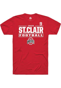 Tavien St. Clair  Ohio State Buckeyes Red Rally Football NIL Stacked Box Short Sleeve T Shirt