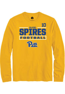 Blaine Spires Pitt Panthers Gold Football NIL Stacked Box Long Sleeve Player T Shirt