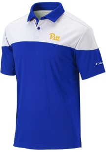 Columbia Pitt Panthers Mens Blue Heat Seal Omni Wick Best Ball Short Sleeve Polo