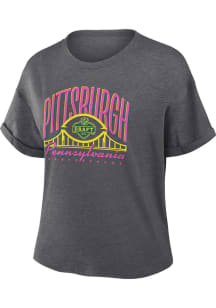 Pittsburgh Steelers Womens Charcoal 2026 NFL Draft Original Short Sleeve T-Shirt