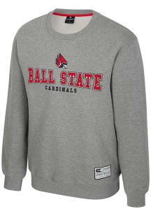 Colosseum Ball State Cardinals Mens Grey Yes Chef Long Sleeve Crew Sweatshirt