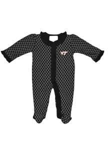 Virginia Tech Hokies Baby Black Lattice LS Tops LS One Piece