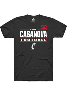 Ronan Casanova Cincinnati Bearcats Black Football NIL Stacked Box Short Sleeve Player T Shirt