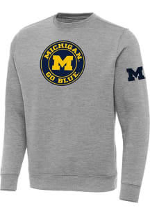 Antigua Michigan Wolverines Mens Grey Victory Long Sleeve Crew Sweatshirt