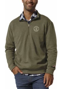 Harvard Crimson Mens Olive Harvard Est 1636 Long Sleeve Qtr Zip Pullover