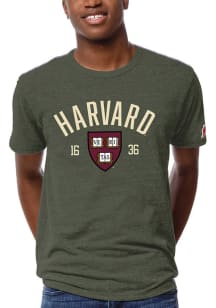 Harvard Crimson Olive 1636 Shield Short Sleeve Fashion T Shirt