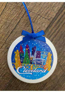 Cleveland Skyline Snowing Ornament - Blue