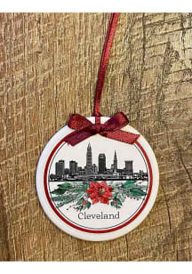 Cleveland Skyline Poinsettia Ornament - White