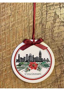 Cincinnati Skyline Poinsettia Ornament - White
