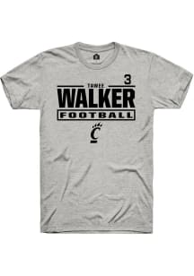 Tawee Walker Cincinnati Bearcats Ash Football NIL Stacked Box Short Sleeve Player T Shirt