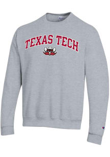 Champion Texas Tech Red Raiders Mens Grey Arch Red Raider Long Sleeve Crew Sweatshirt