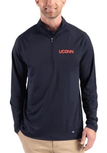 Cutter and Buck UConn Huskies Mens Navy Blue Prospect Eco Big and Tall Qtr Zip