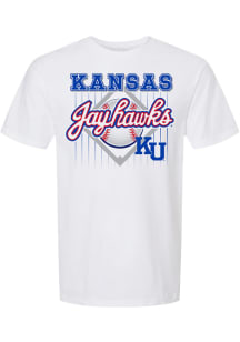 Kansas Jayhawks White Script Baseball Short Sleeve T Shirt