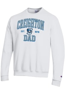Champion Creighton Bluejays Mens White Est Date Dad Powerblend Long Sleeve Crew Sweatshirt