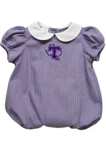 Vive La Fete Tarleton State Texans Baby Purple Gingham Collar Short Sleeve One Piece