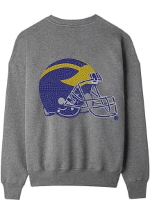 Michigan Wolverines Womens Grey Helmet Crystal Football Crew Sweatshirt
