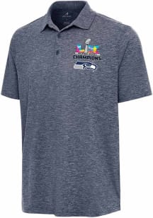 Antigua Seattle Seahawks Mens Navy Blue 2025 Super Bowl Champions Par 3 Short Sleeve Polo