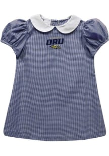 Vive La Fete Oral Roberts Golden Eagles Toddler Girls Navy Blue Gingham Collar Short Sleeve Dress