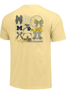 Michigan Wolverines Womens White Gingham Bows Short Sleeve T-Shirt