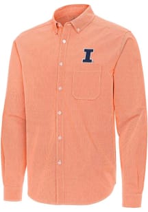 Antigua Illinois Fighting Illini Mens Orange Porter Long Sleeve Dress Shirt
