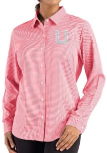 Cutter and Buck Utah Utes Womens Vault Epic Confidence Gingham Long Sleeve Red Dress Shirt