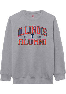 League Illinois Fighting Illini Mens Grey Heather Alumni Number One Design Long Sleeve Crew Sweats..