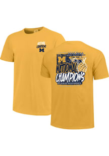 Michigan Wolverines Yellow 2026 Men's Basketball National Champions Basketball Court Short Sleeve..