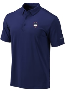 Columbia UConn Huskies Mens Navy Blue Heat Seal Omni Wick Drive Short Sleeve Polo