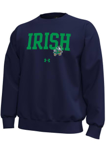 Under Armour Notre Dame Fighting Irish Mens Navy Blue Football Leprechaun Embroidery Icon Long Sle..