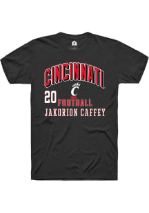 Jakorion Caffey Cincinnati Bearcats Black Football NIL Arch Logo Short Sleeve Player T Shirt