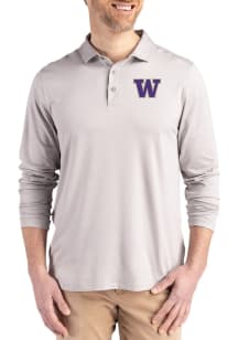 Cutter and Buck Washington Huskies Mens Grey Coastline Long Sleeve Polo Shirt