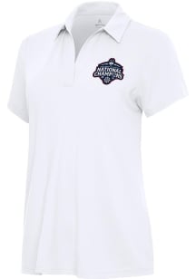 Antigua UConn Huskies Womens White 2025 Womens National Champions Era Short Sleeve Polo Shirt