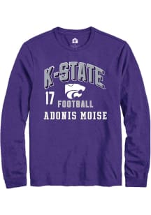 Adonis Moise K-State Wildcats Purple Football NIL Arch Logo Long Sleeve Player T Shirt