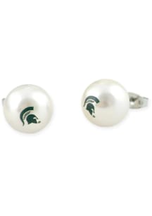 Michigan State Spartans Pearl Stud Logo Womens Earrings