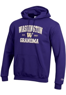 Champion Washington Huskies Mens Purple Est. Date Grandma Powerblend Long Sleeve Hoodie