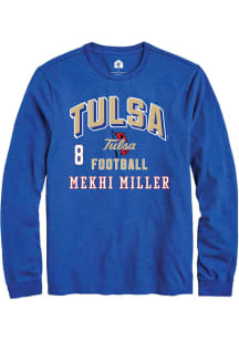 Mekhi Miller Tulsa Golden Hurricane Blue Football NIL Arch Logo Long Sleeve Player T Shirt