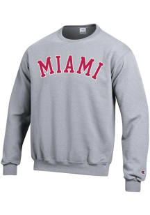 Champion Miami RedHawks Mens Grey Arch Name Twill Long Sleeve Crew Sweatshirt
