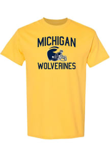 Michigan Wolverines Yellow Arch Name Helmet Short Sleeve T Shirt