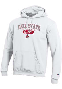 Champion Ball State Cardinals Mens White Pill Box Alumni Powerblend Long Sleeve Hoodie